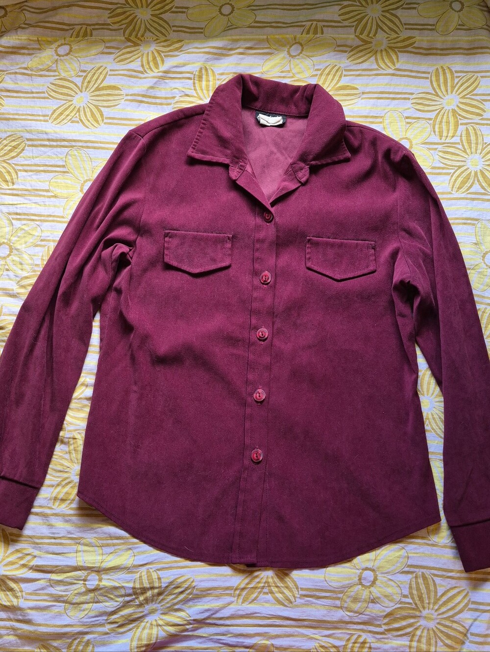 Women's Button-Down Shirt - Burgundy Long Sleeve